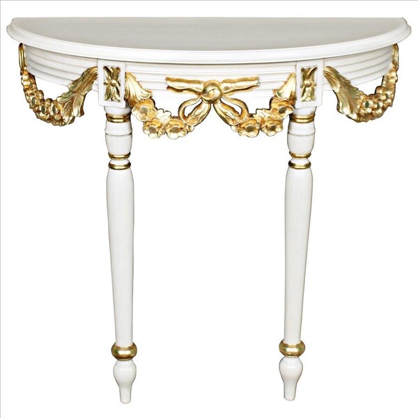 Louis XVI-Style Crescent Golden Ribbon Wall Console Table